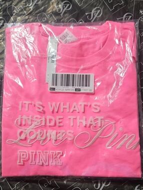 PINK By Victoria's Secret Cotton Campus Tee Neon Pink MSRP $36.95 NEW XXS